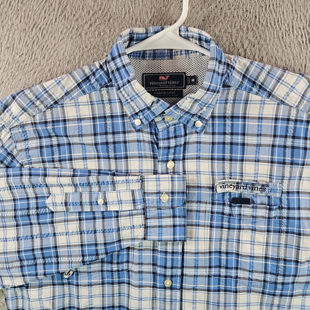 Vineyard Vines Harbor Shirt Mens Sz M Blue Plaid Fishing Performance Button Down